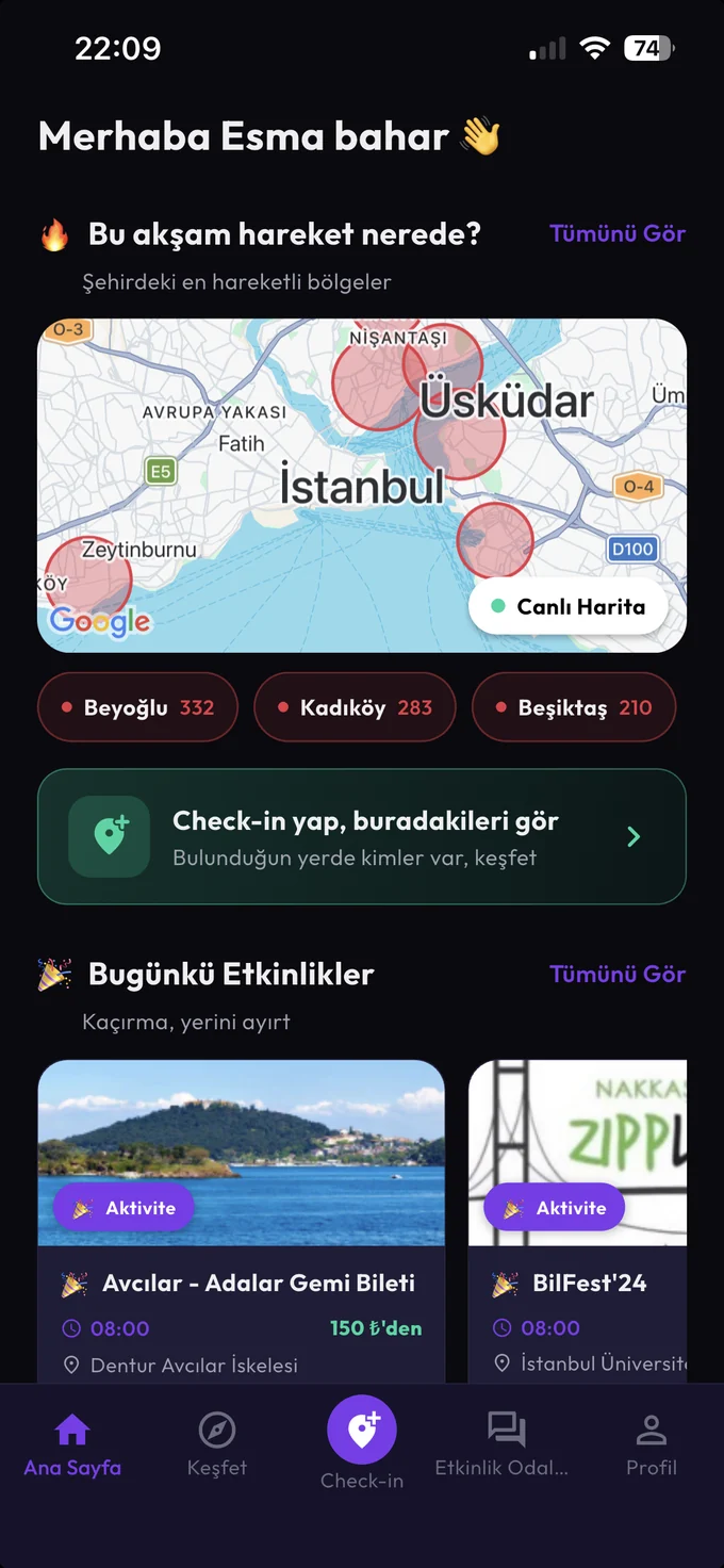 Townbeat uygulaması ana ekranı
